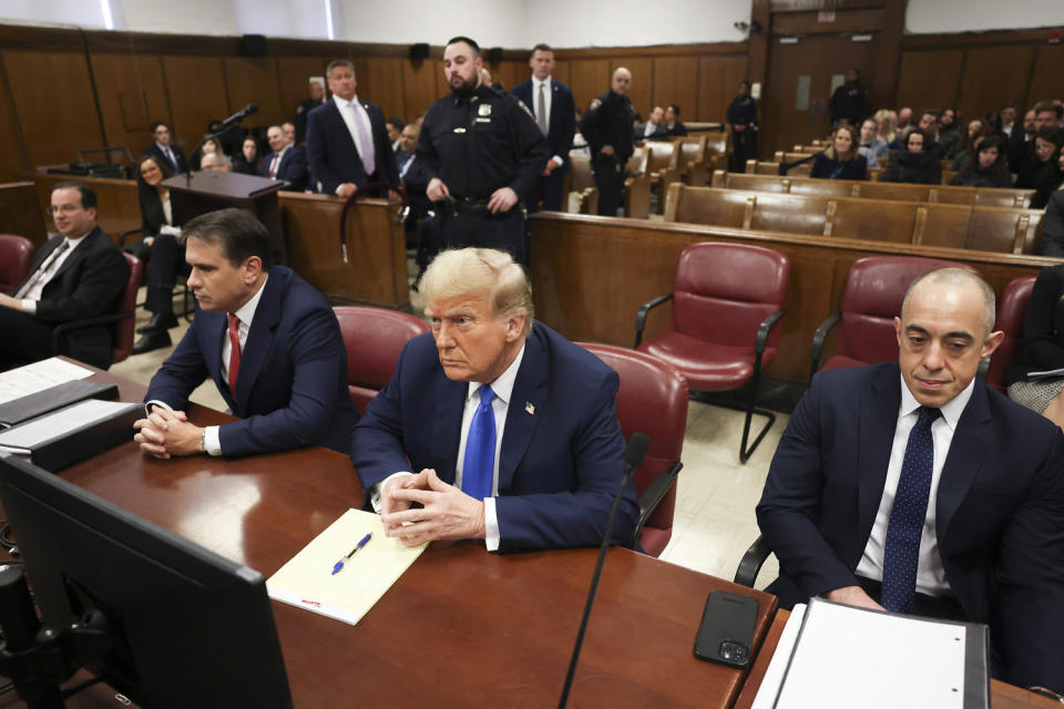 Donald Trump, awaits the start of proceedings at Manhattan criminal court  (Yuki Iwamura / AP)