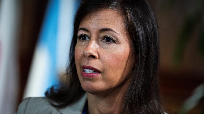 Federal Communications Commission Chairwoman Jessica Rosenworcel is seen after speaking during The National Telecommunications and Information Administration (NTIA) 2022 Spectrum Policy Symposium at the National Press Club on Monday, September 19, 2022.