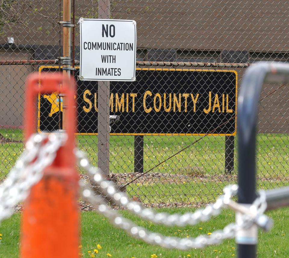 The roads leading to the Summit County Jail were closed off to traffic, Saturday, April 22, 2023, in Akron, Ohio.