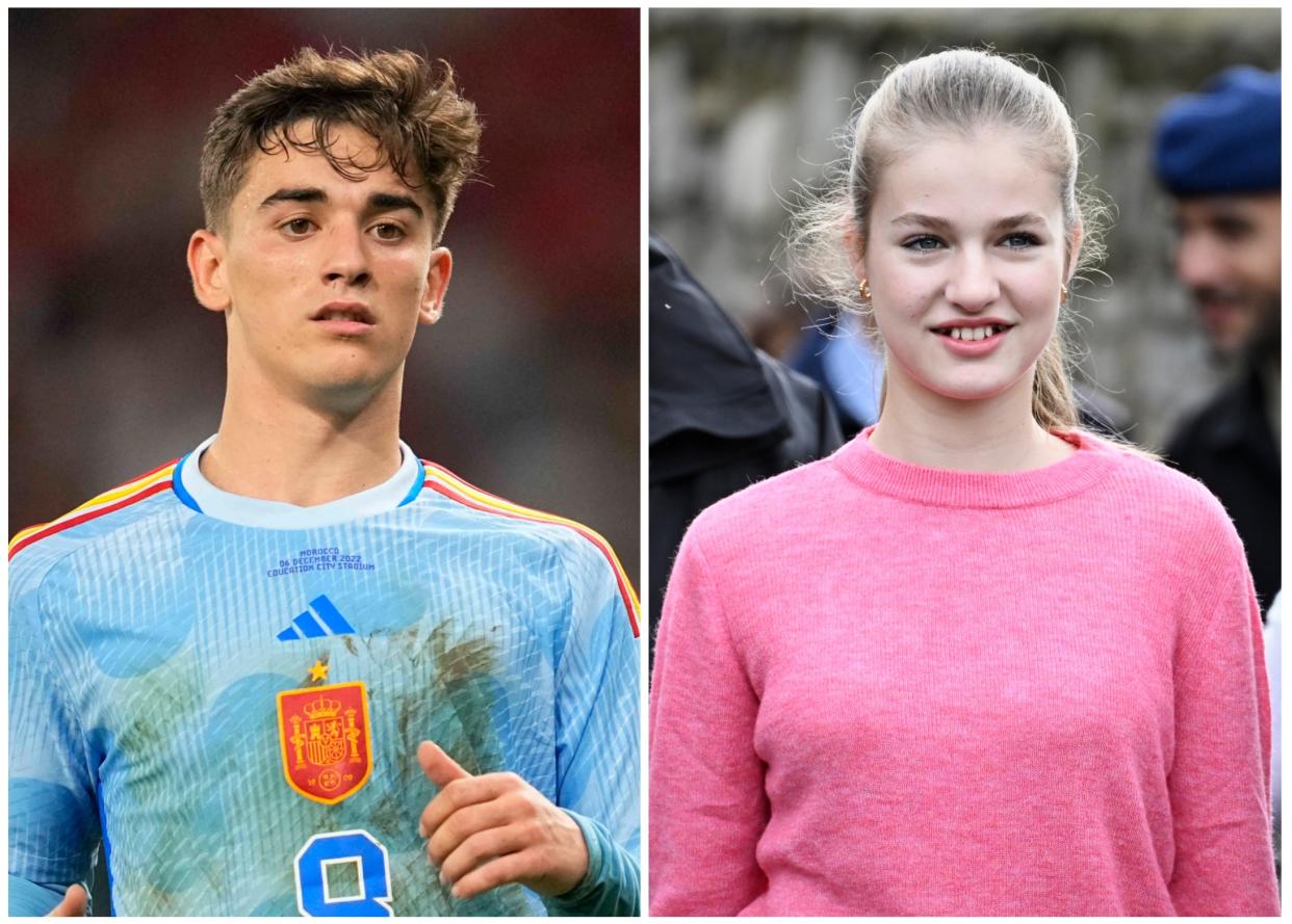 El futbolista del Barcelona y la selección española Gavi y la princesa Leonor. (Foto: Ulrik Pedersen / DeFodi Images / Getty Images / Carlos Alvarez / Getty Images).