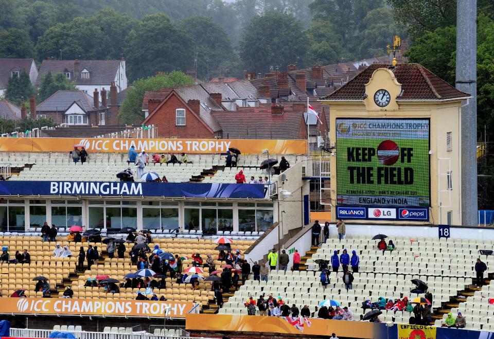 General view at Edgbaston as rain delays play during the ICC Champions Trophy Final at Edgbaston, Birmingham.