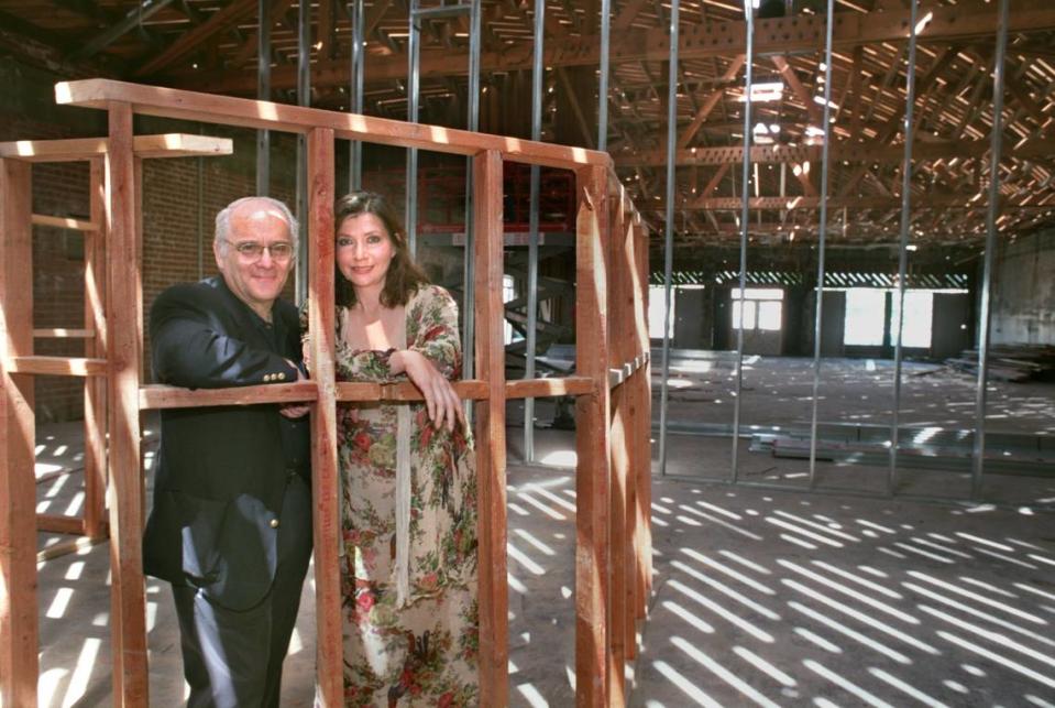 Ed Claudio and his wife Michelle Barnett, producing director and artistic director, respectively, of the Actor’s Workshop, stand outside the theater under construction on Del Paso Boulevard in North Sacramento in 1997.