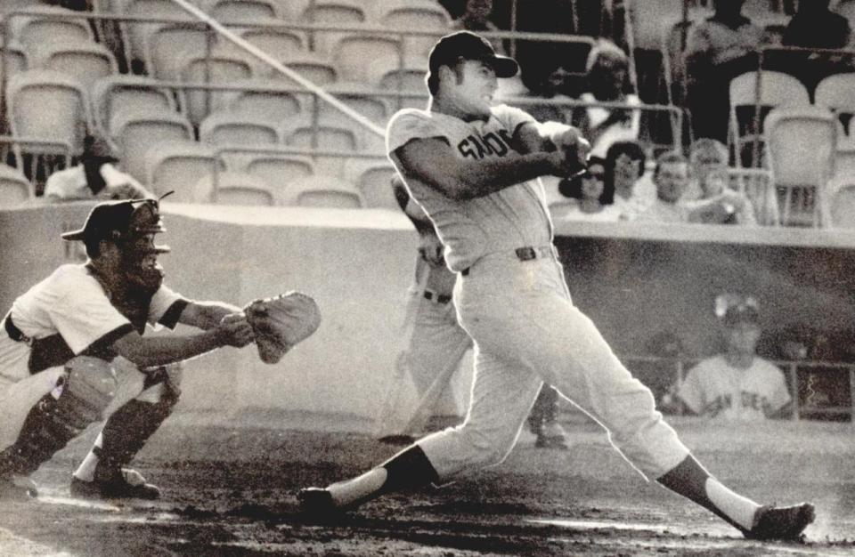 Jim Gentile, pictured playing for San Diego of the minor leagues in 1968