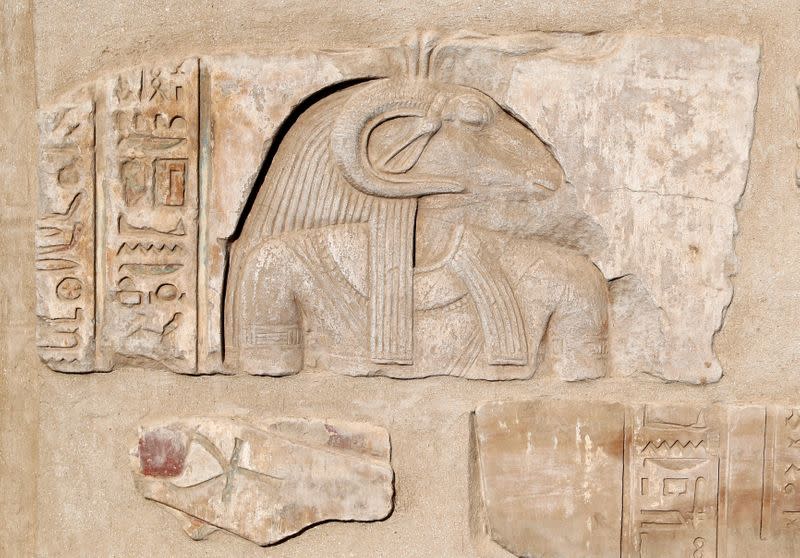 A view of "Khnum, God of Water" is seen at the ruins of the temple which located at Elephantine Island at Aswan