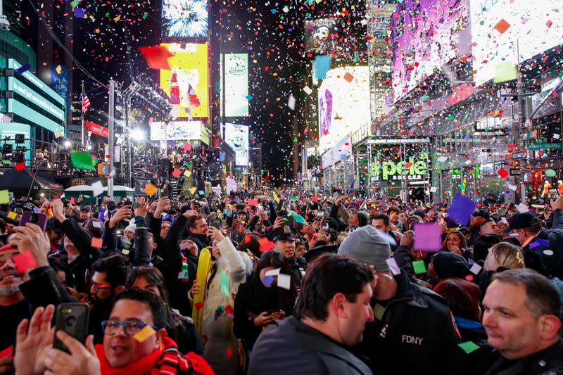 Revelers celebrate the New Year in New York