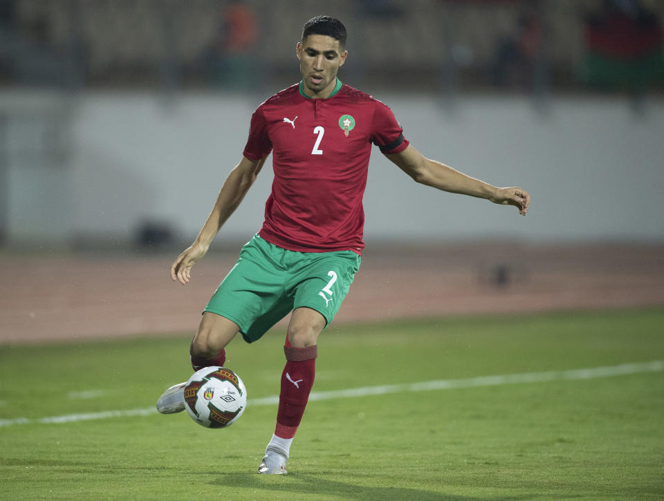 Achraf Hakimi handles soccer ball