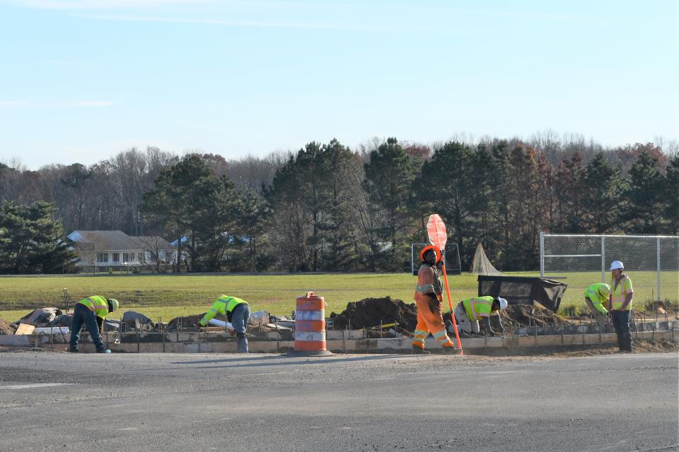 Work continues on Route 24 at Beacon Middle School in Lewes Dec. 8, 2023.