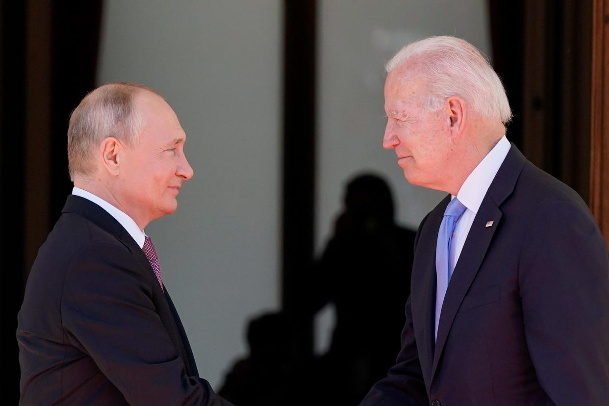 President Joe Biden and Russian President Vladimir Putin, arrive to meet at the 'Villa la Grange', on June 16, 2021, in Geneva, Switzerland.