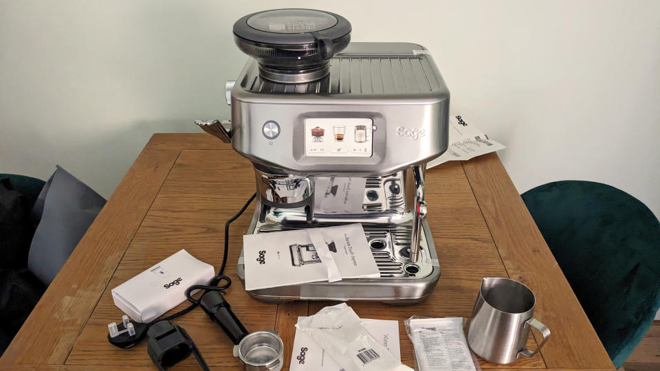 Sage Barista Touch Impress unboxed beside components