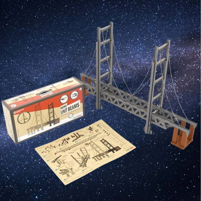This building set teaches the basic engineering elements and helps to encourage creativity, logical reasoning and fine motor skills. Kids eight years and up can assemble a number of different replica bridge models using the 620 uniquely shaped beams and bricks.   You can buy the bridge building set for:$84.99 from Amazon $99 from Target