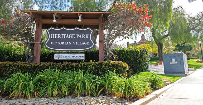 A sign showing the entrance to San Diego County's Heritage County Park, home to the Victorian Village. Many of the buildings in the park are believed to be haunted. (Courtesy of County of San Diego Parks and Recreation Department)