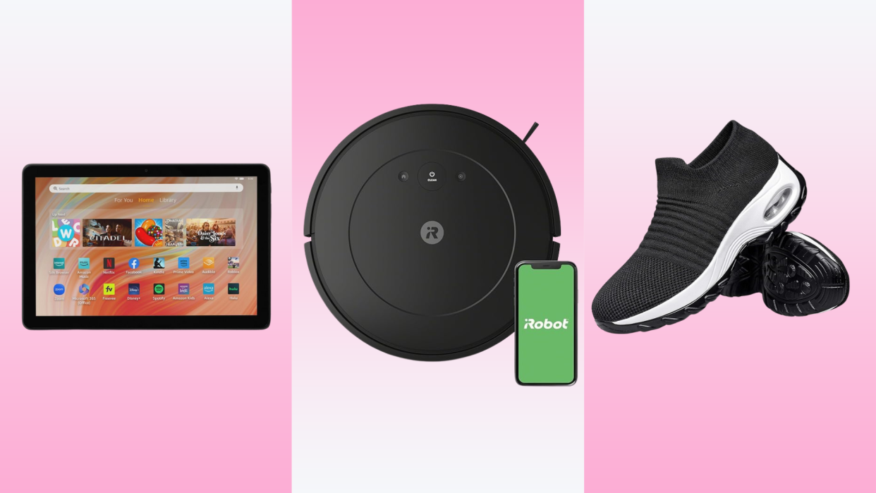 Amazon Fire Tablet, iRobot Roomba Essential vacuum, walking shoes