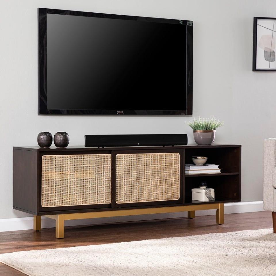 3) Transitional Brown Wood Media Stand