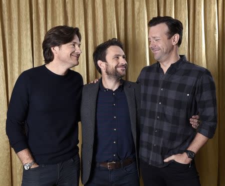 Cast members Jason Bateman (L), Charlie Day (C) and Jason Sudeikis of the film " Horrible Bosses 2" pose for a portrait during a photo call in Beverly Hills, California November 10, 2014. REUTERS/Kevork Djansezian