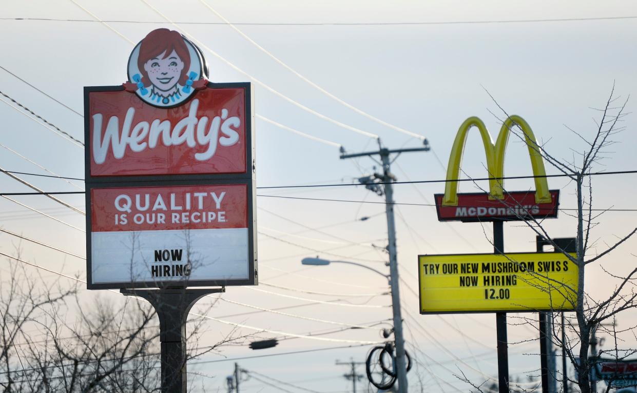 Wendy's and McDonald's with sings that read "Now Hiring" on Route 1 in Saco Thursday, December 20, 2018.