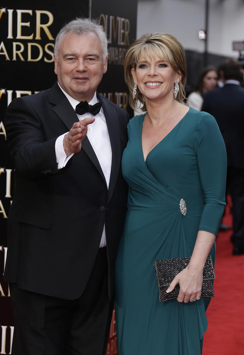 Eamonn Holmes and Ruth Langsford pose for photographers upon arrival at the Olivier Awards at the Royal Opera House in central London, Sunday, April 12, 2015. The Laurence Olivier Awards are presented annually by the Society of London Theatre to recognise excellence in professional theatre and were renamed in honour of the British actor, in 1984. (Photo by Joel Ryan/Invision/AP)