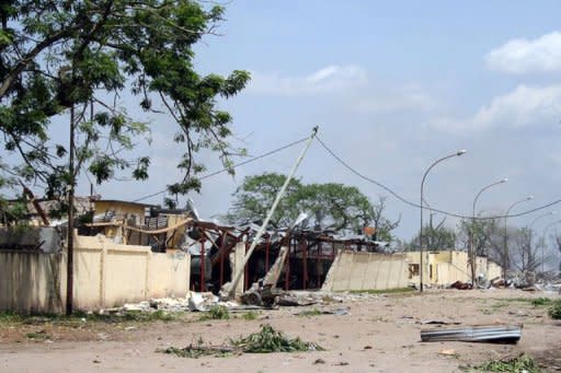 The damaged Mpila military barracks after a series of explosions in the Congolose capital of Brazzaville on March 4, 2012. At least 146 people were killed when an electrical short circuit sparked a series of blasts at the munitions depot in the barracks