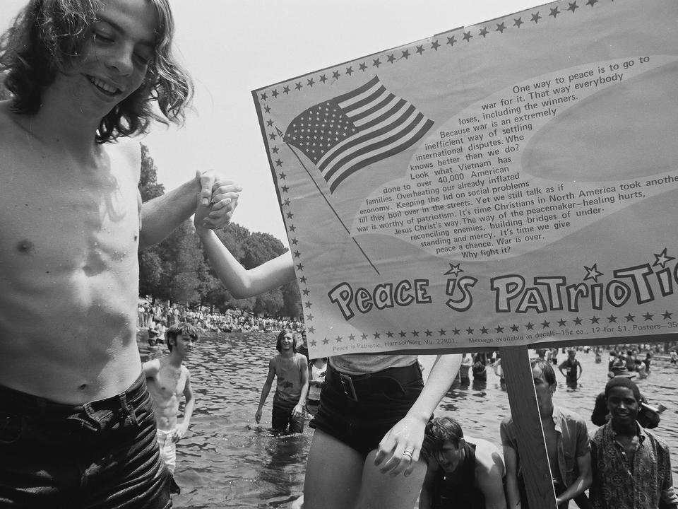 Protestors in the Reflecting Pool in Washington, DC, July 4,1970.