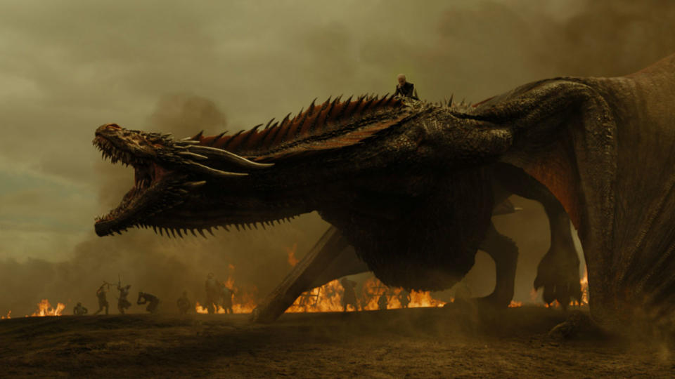 A dragon roars on a battlefield in House of the Dragon season 1