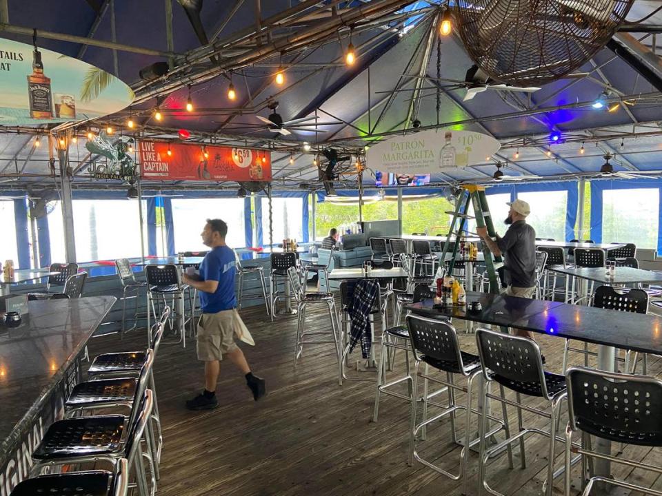 Staff at Black Point Ocean Grill at Black Point Marina in Cutler Bay prepare for lunch customers Friday, Dec. 15, 2023.