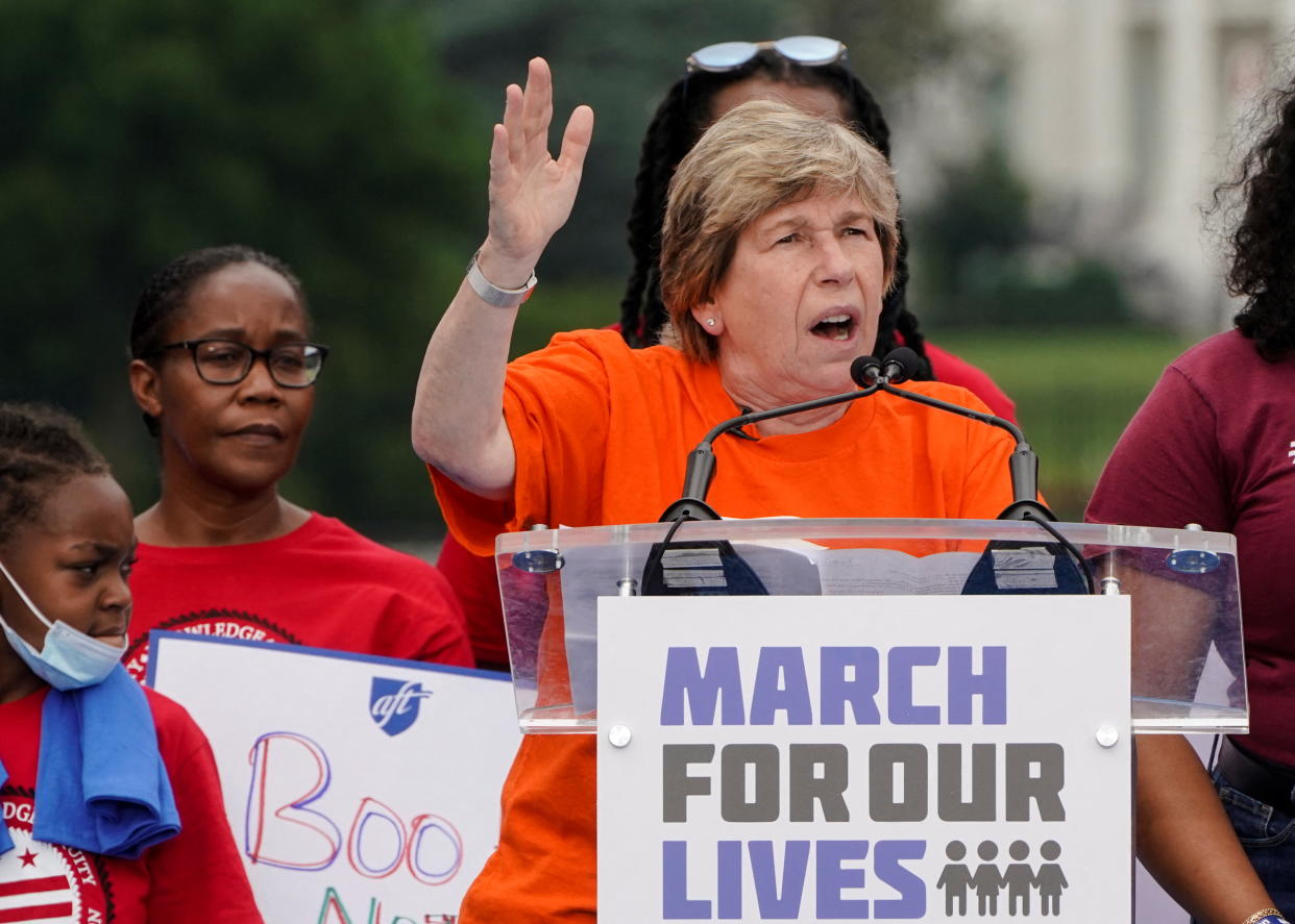 American Federation of Teachers President Randi Weingarten speaks during 'March for Our Lives', one of a series of nationwide protests against gun violence, in Washington, D.C., U.S., June 11, 2022.  REUTERS/Joshua Roberts