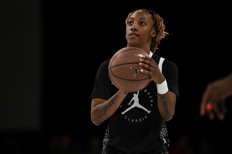 CHICAGO, IL - APRIL 15: Aaliyah Gayles of Las Vegas, NV shoots a free throw during the Jordan Brand Classic girls game at Hope Student Athletic Center on April 15, 2022 in Chicago, IL. (Photo by Chris Kohley/Icon Sportswire via Getty Images)