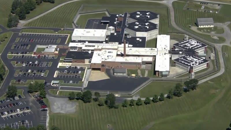 This aerial photo shows Chester County Prison on Thursday, Aug. 31, 2023, in West Chester, Pa. Danelo Cavalcante, convicted this month of fatally stabbing his girlfriend escaped Aug. 31 from the suburban Philadelphia prison. Prosecutors say he is also wanted in his native Brazil in a separate slaying. 