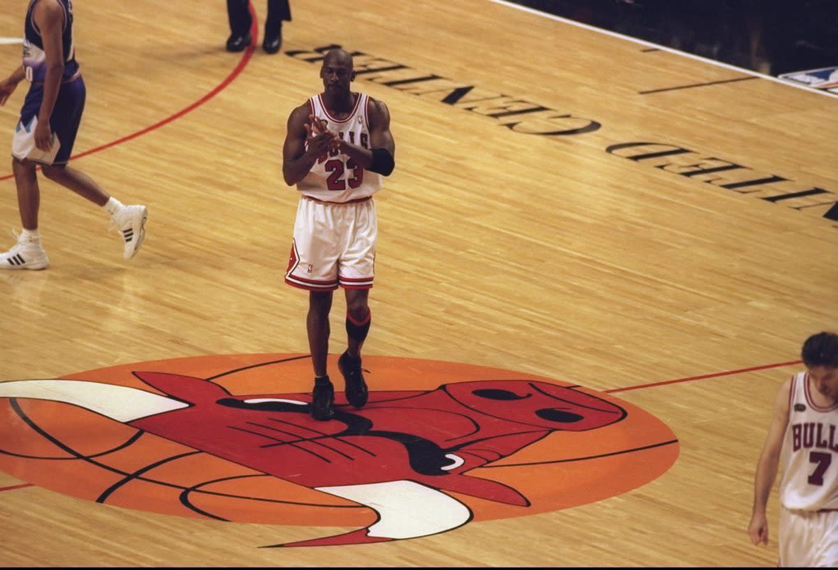 Michael Jordan walking off the court for the Bulls in 1998.