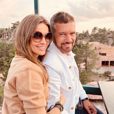 <p> Nicole Kimpel Instagram</p> Nicole Kimpel and Antonio Banderas in Spain