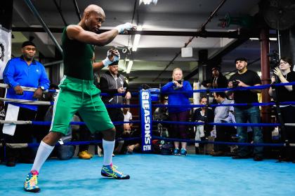 Bernard Hopkins works out in front of the media on Tuesday. (Getty)