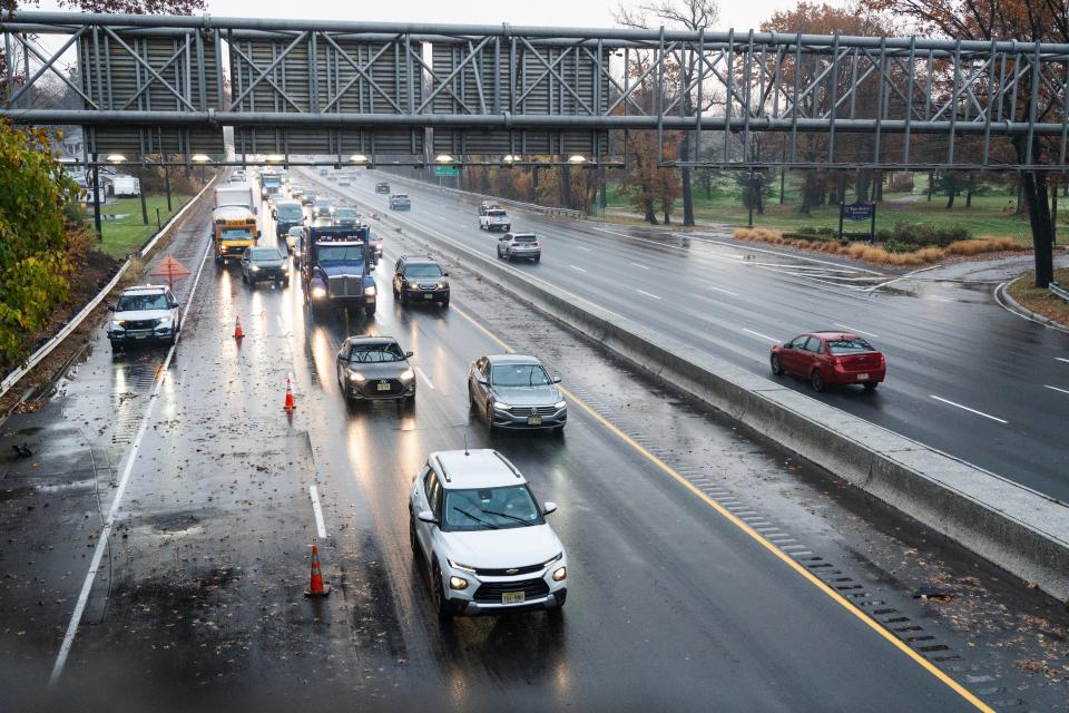 Flooding on Route 3 in Clifton, New Jersey, was causing heavy traffic and delays on Wednesday, Nov. 22, 2023.