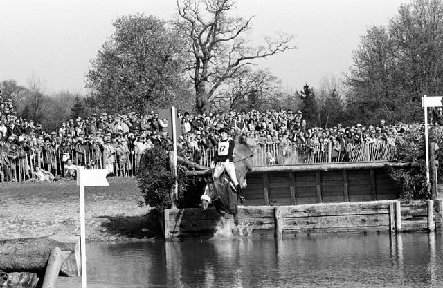 The princess falls from Stevie B at the Badminton Horse Trials in 1982