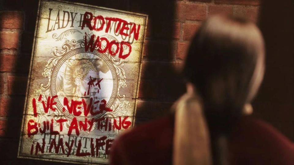 A defaced poster in Clockwork Revolution