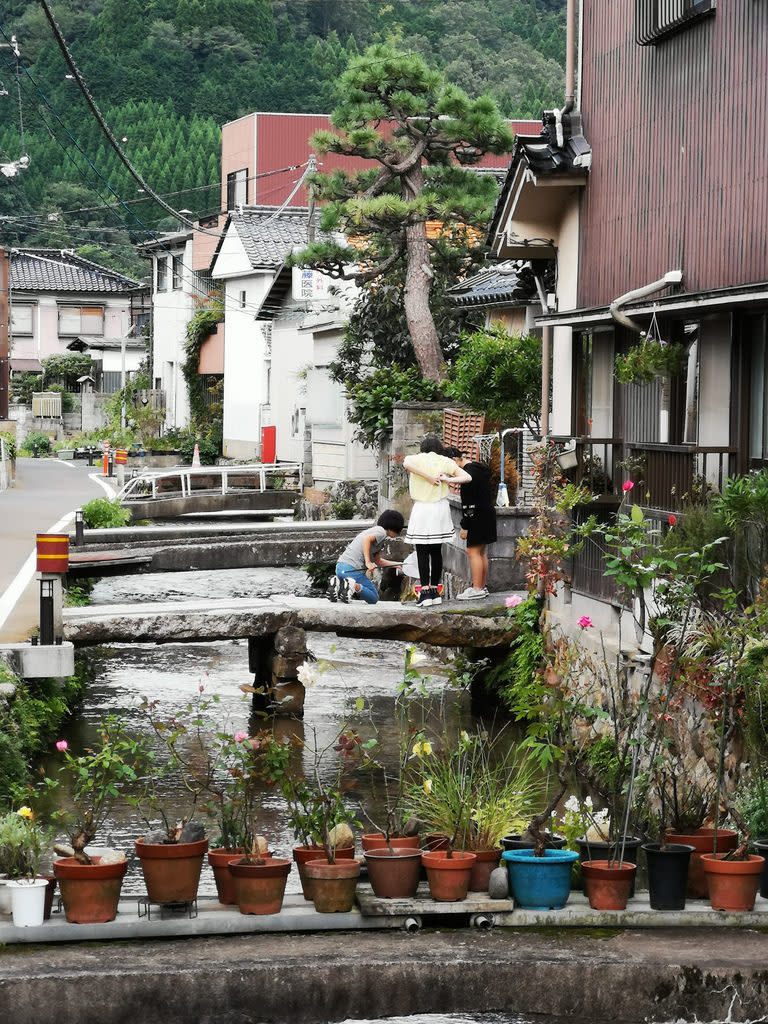 Typical Itaibara Settlement village houses in Tottori, where a stream runs in front of one's house and you can catch fish at your doorstep.