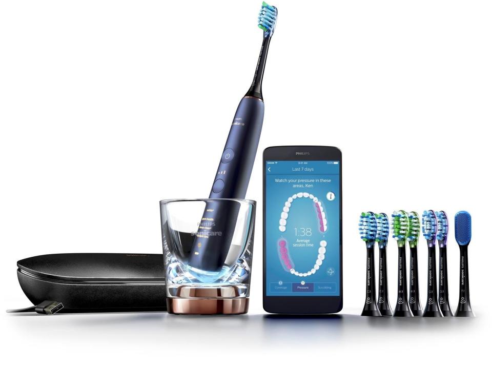 Thanks to sensors inside the Philips Sonicare DiamondClean Smart Toothbrush (9700 model), an app on a nearby phone or tablet can show you where you’re brushing inside your mouth and the parts you may be missing.