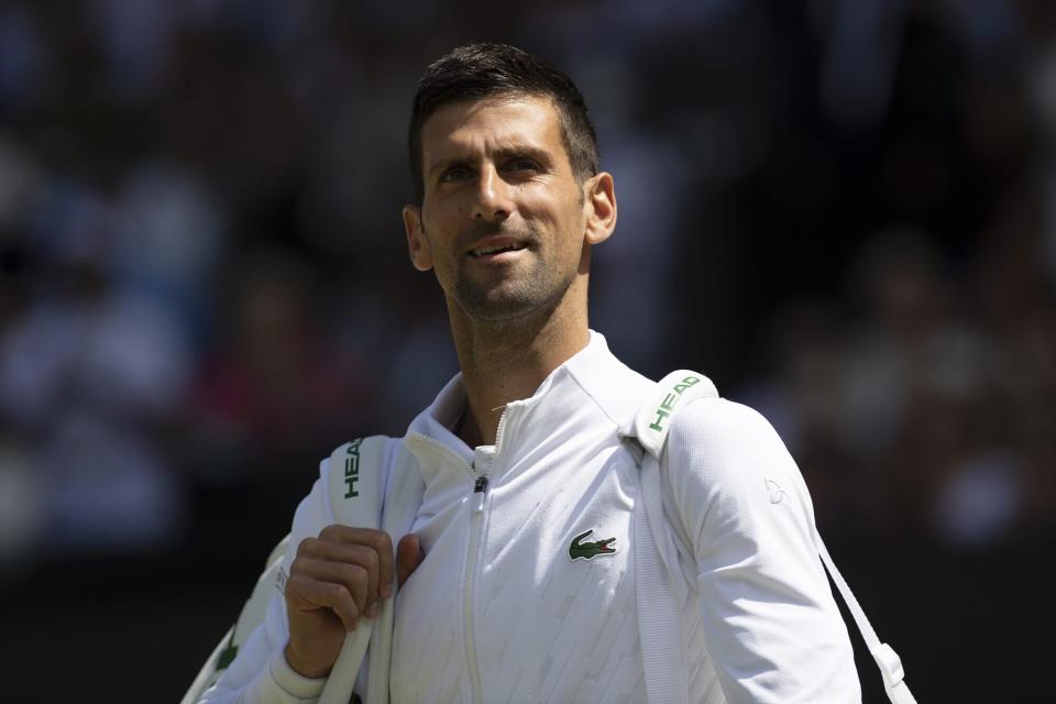 LONDON, ENGLAND - JULY 10: Novak Djokovic of Serbia during his match against Nick Kyrgios of Australia during their Men's Singles Final match on day fourteen of The Championships Wimbledon 2022 at All England Lawn Tennis and Croquet Club on July 10, 2022 in London, England. (Photo by Visionhaus/Getty Images)