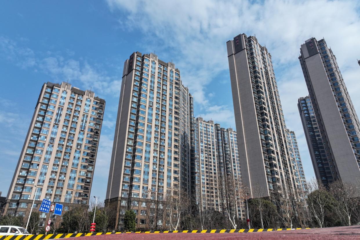 An aerial photo is showing a residential area of Evergrande in Nanjing, East China's Jiangsu province, on January 29, 2024.