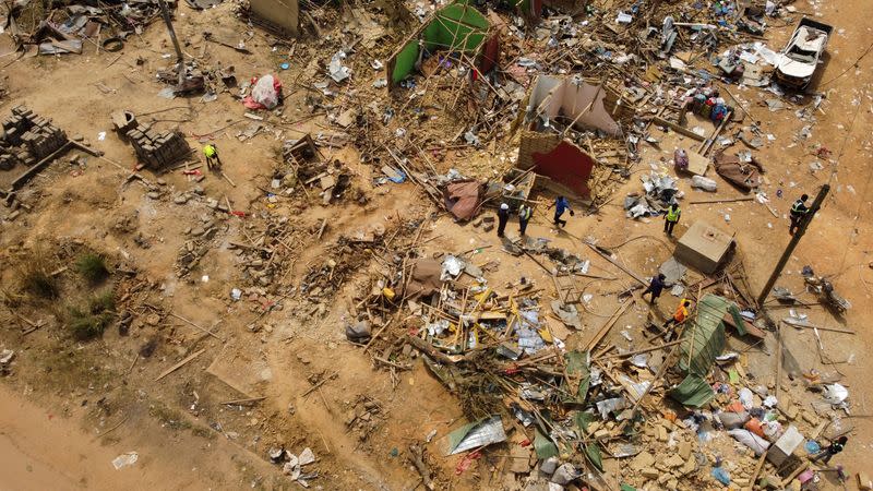 A view shows debris of houses and other buildings that were destroyed in a blast in Apiate