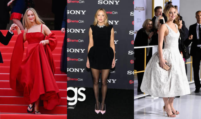 Golden Globe Nominee Jennifer Lawrence's Most Memorable Shoe Moments: Thong  Sandals on the Red Carpet, Versace Pumps and More