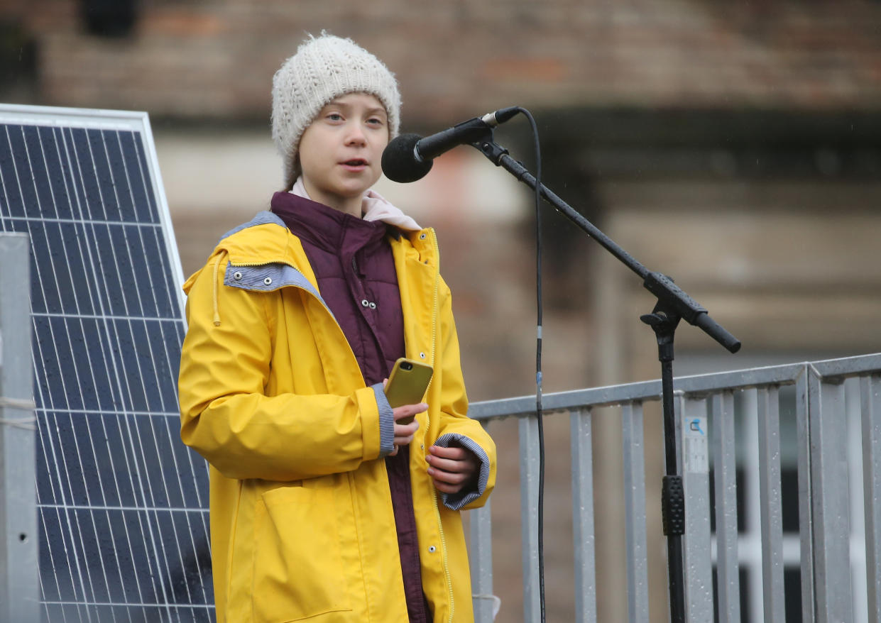 Environmental activist Greta Thunberg speaks at the Bristol Youth Strike 4 Climate protest at College Green in Bristol. Picture date: Friday February 28, 2020. Photo credit should read: EMPICS/EMPICS Entertainment