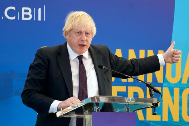 Prime Minister Boris Johnson speaking about social care plans at the CBI annual conference in Newcastle upon Tyne. (Photo: WPA Pool via Getty Images)