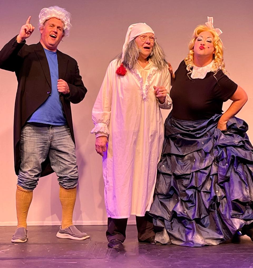 Cast members, left to right, Todd Sadler, Cathy Smith and Bonnie Fairbanks in a comedic take on Charles Dickens' classic Christmas tale.
