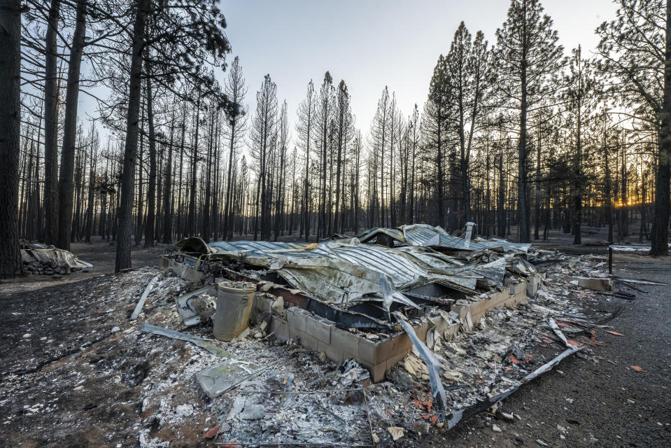 A home destroyed by the Bootleg Fire is seen here on Wednesday, July 21, 2021 near Bly, Ore. (AP Photo/Nathan Howard)