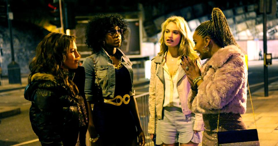 Lashana (second from left) in the 2012 film 'Fast Girls' in which she starred alongside Lily James.