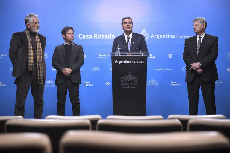 Alberto Rodríguez Saá, Axel Kicillof, Jorge Capitanich y Sergio Ziliotto, luego de la última reunión con Fernández