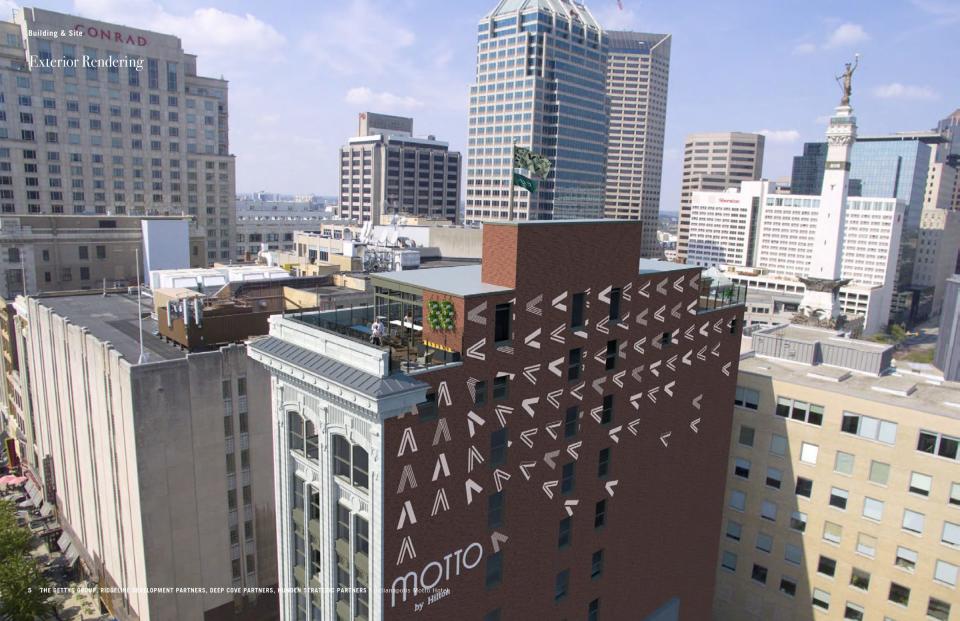 An exterior rendering of the Indianapolis Motto Hotel. 