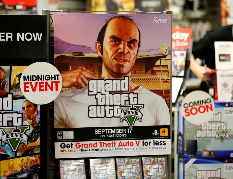 FILE PHOTO: A promotion for the computer game "Grand Theft Auto Five" is shown in Encinitas, California