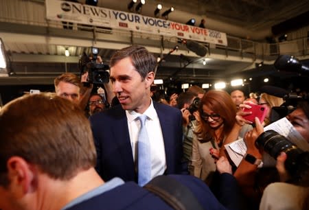 Former Rep. Beto O'Rourke works his way through the crowd following the conclusion of the third 2020 Democratic U.S. presidential debate in Houston, Texas, U.S.