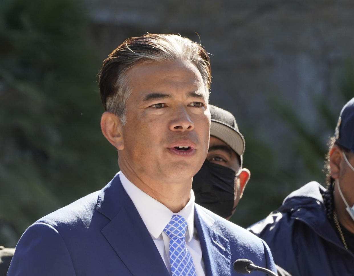 FILE - California Attorney General Rob Bonta speaks at a news conference at the Capitol in Sacramento, Calif., Feb. 23, 2022. California's attorney general says the state of Florida appears to have arranged for a group of South American migrants to be dropped off outside a Sacramento church. Bonta said Saturday, June 3, 2023 the individuals had documents purporting to be from the Florida state government. (AP Photo/Rich Pedroncelli, File)