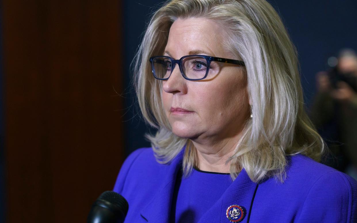 Rep. Liz Cheney, R-Wyo., speaks to reporters after House Republicans voted to oust her from her leadership post as chair of the House Republican Conference because of her repeated criticism of former President Donald Trump for his false claims of election fraud and his role in instigating the Jan. 6 U.S. Capitol attack, at the Capitol in Washington, Wednesday, May 12, 2021. (AP Photo/J. Scott Applewhite) - AP Photo/J. Scott Applewhite